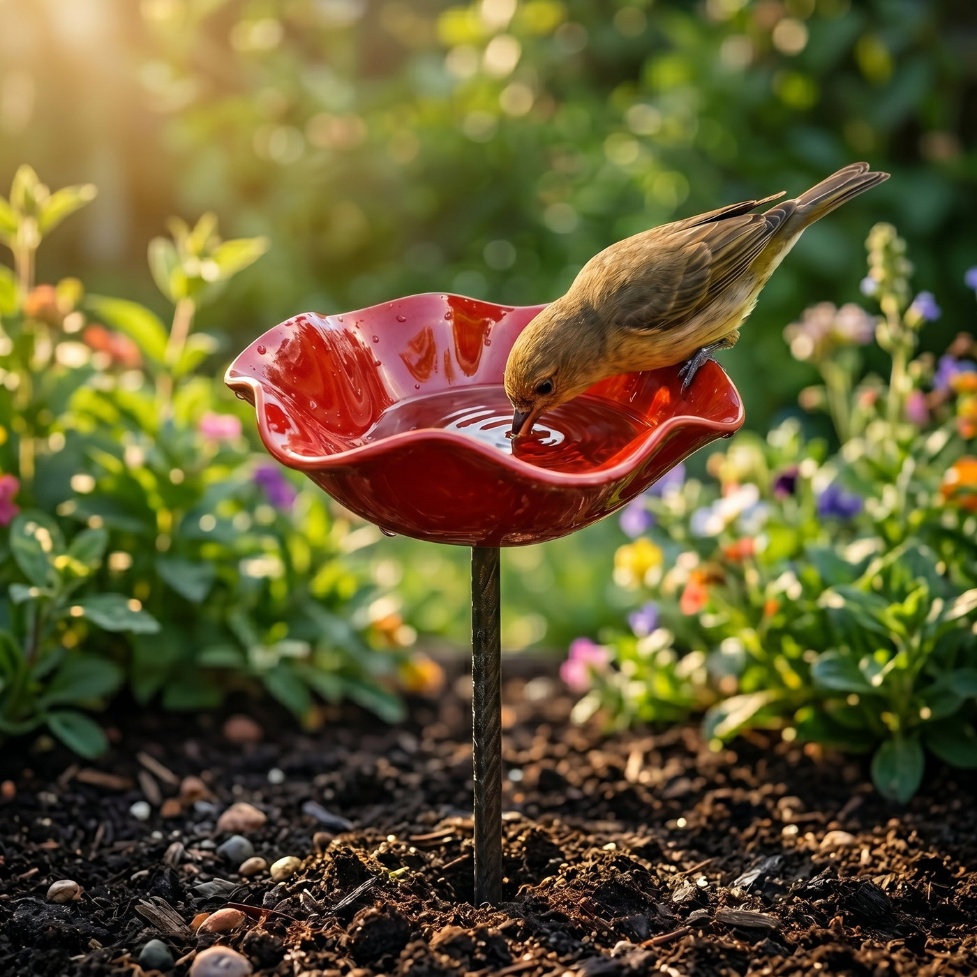 Petalune – Handcrafted Flower Bird Bath Garden Stake