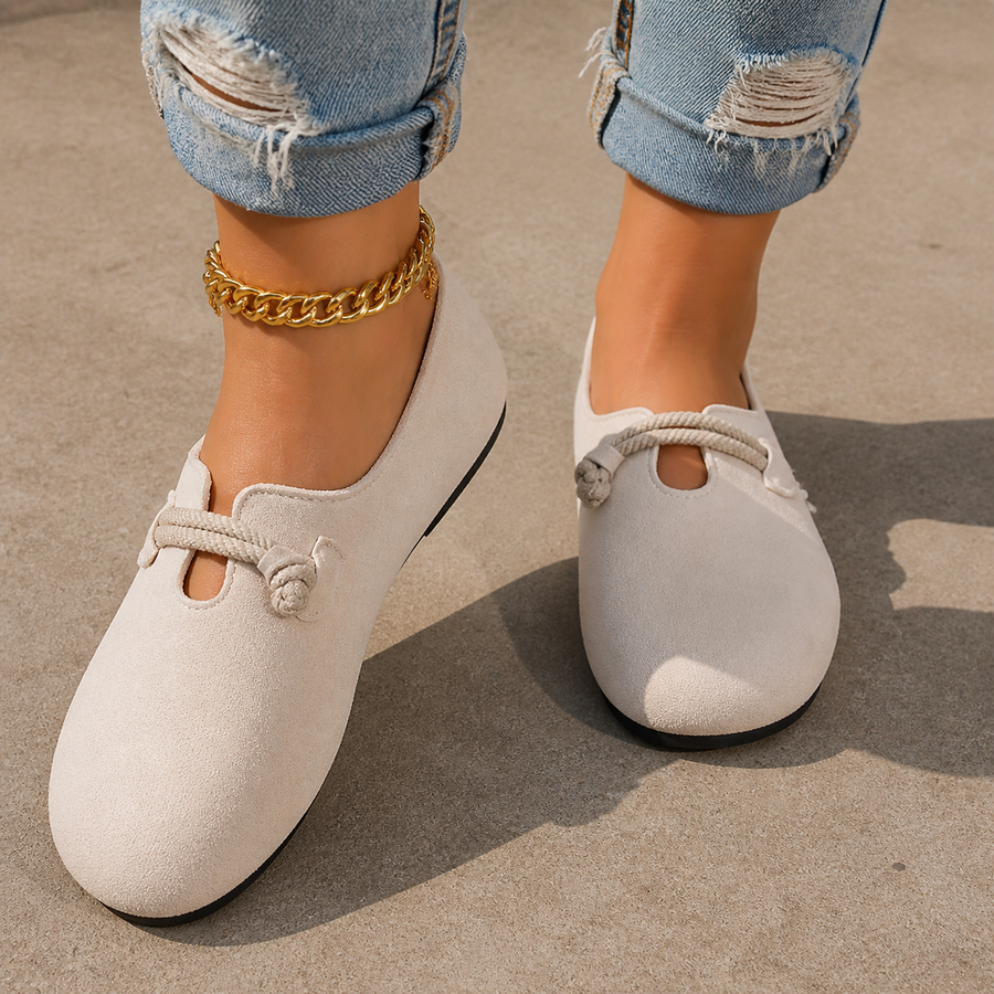 Sollea – Soft Suede Slip-On Flats with Rope Bow