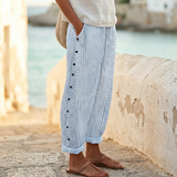 Coastlyn – Women's Striped Pants with Button Trim