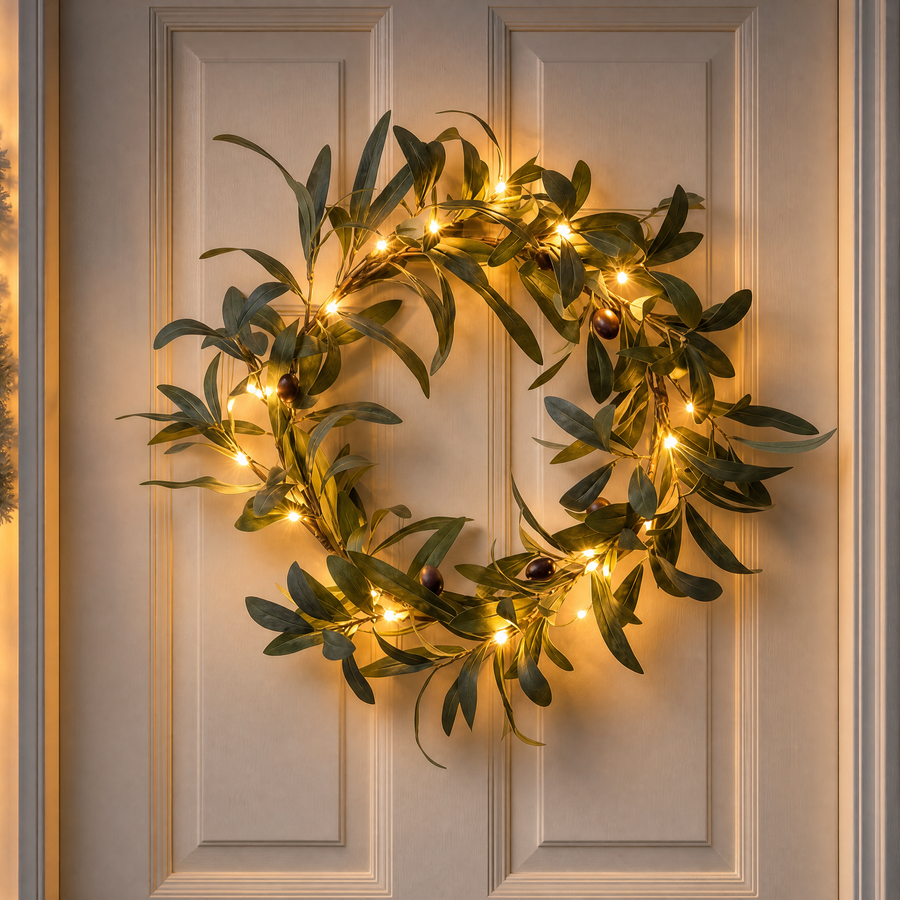 Olivelle – Warm-Glow Olive Wreath for Doors and Walls