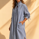 Verlyn – Striped Midi Dress That Reads Slim, Not Wide