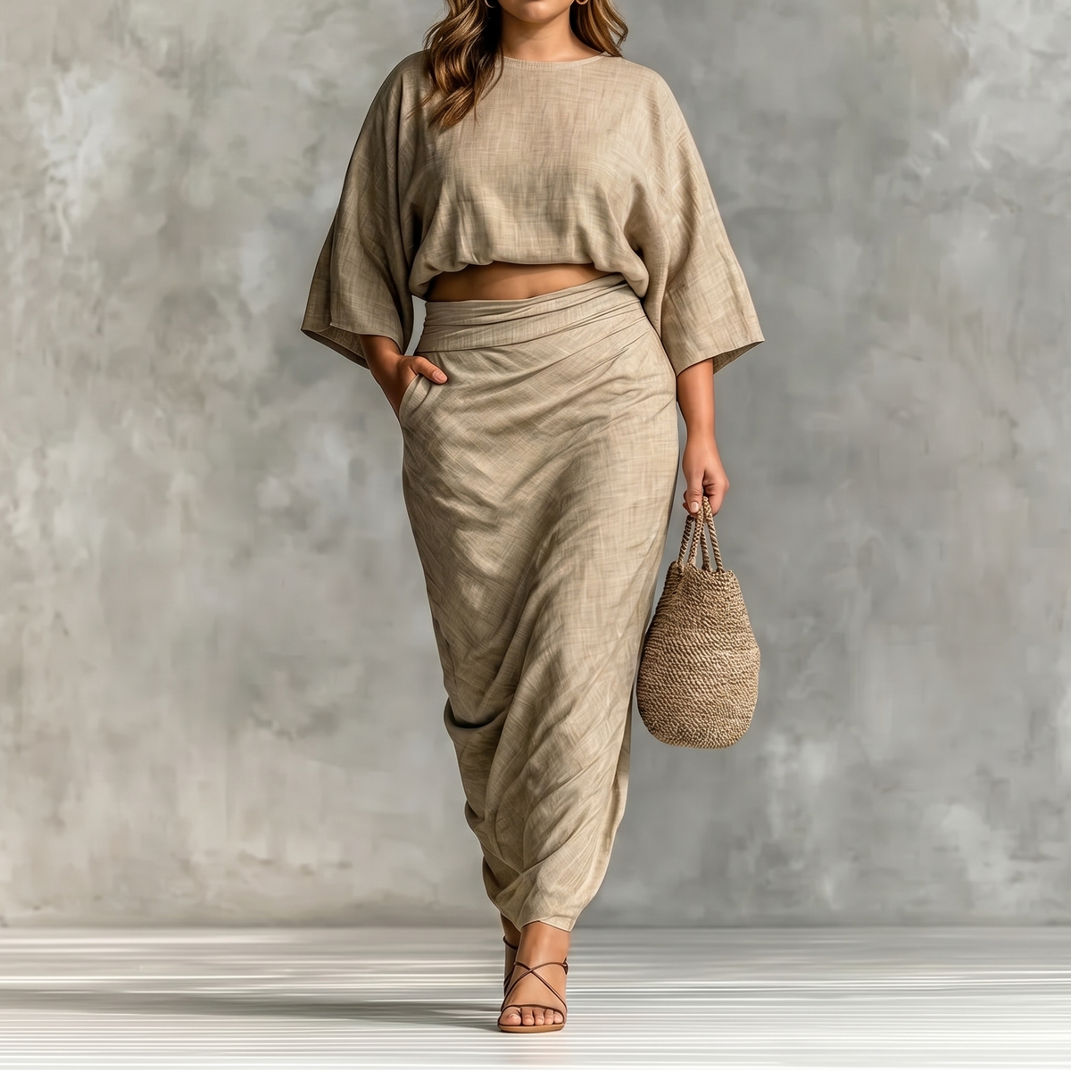 Lunavia – Women's Kimono Sleeve Plus-Size Two-Piece Set