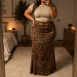 Velora – Women's Curvy-Fit Leopard Print Maxi Skirt