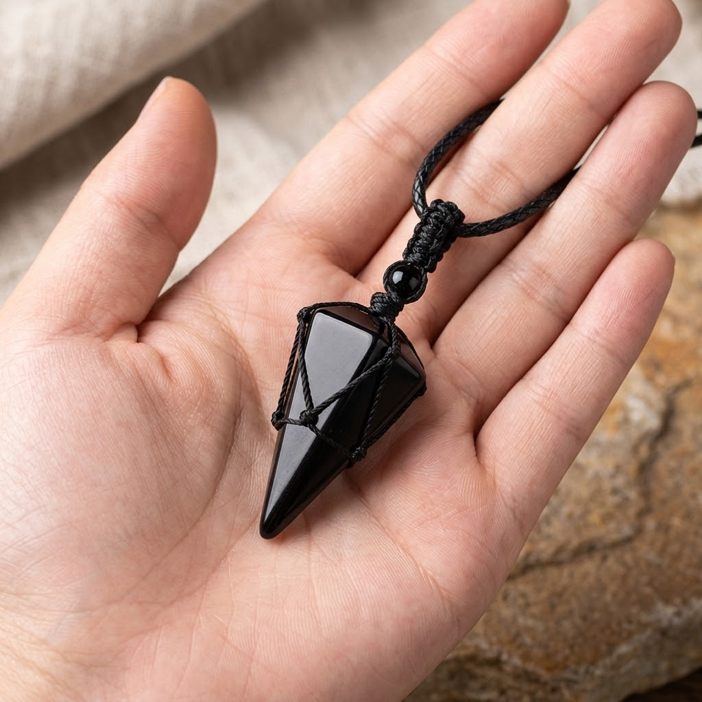 Noctera – Macramé-Wrapped Obsidian Pendant