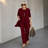 Maevelle – Women's Elegant 3-Piece Set with Drape Cardigan