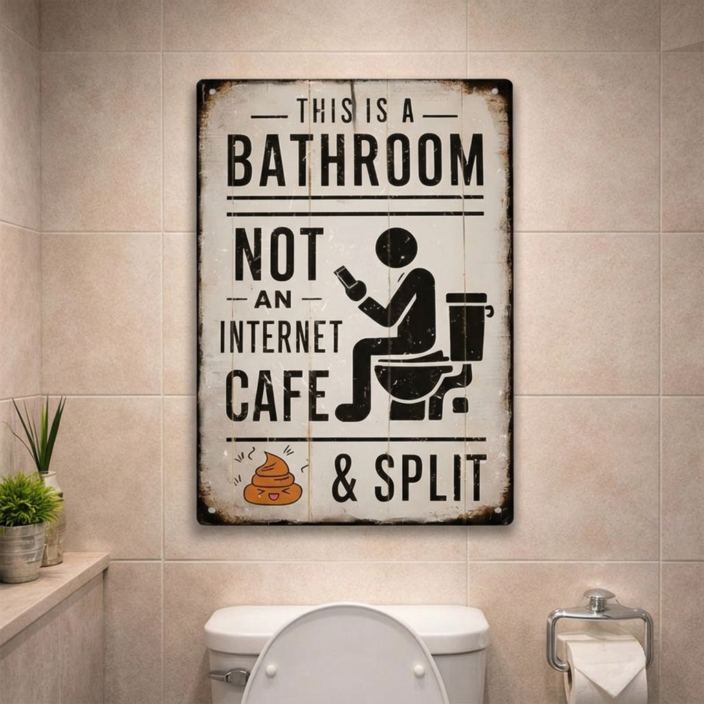 Splitline - Vintage Metal Bathroom Humor Sign
