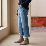 Vivara – Women's Retro Fringed Cropped Straight Leg Jeans