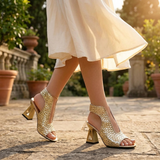 Tessara - Women's Woven Peep Toe Block Heel Sandals