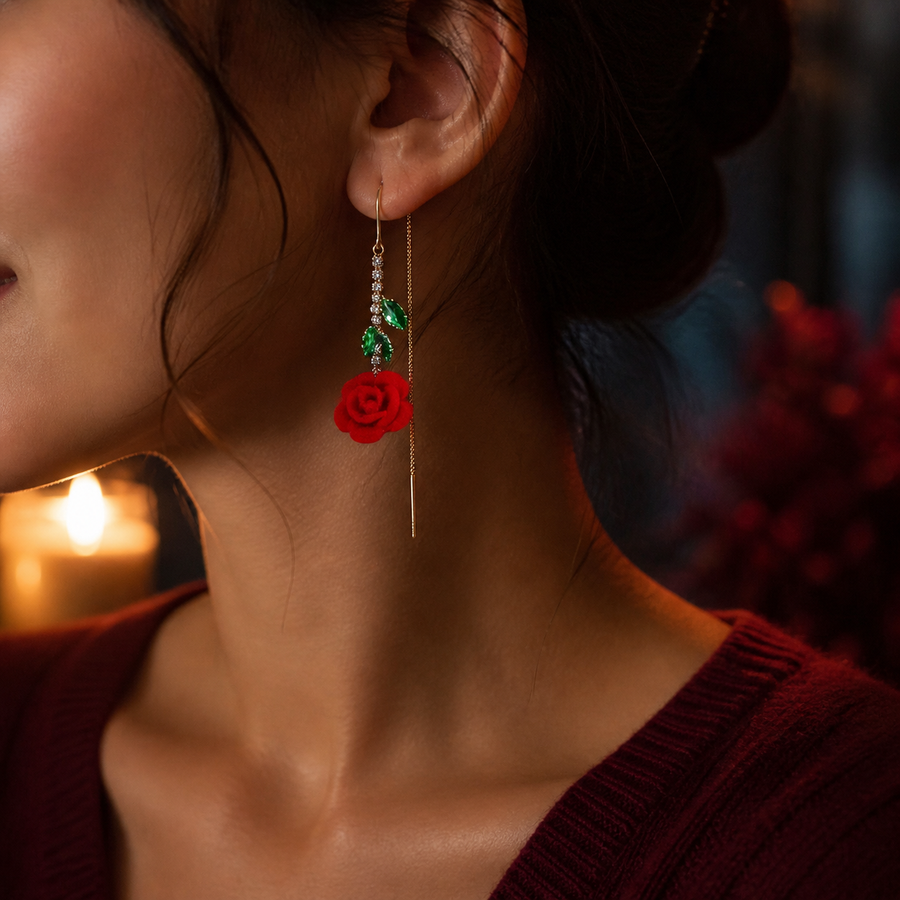 Roselyn – Romantic Rose and Emerald Earrings