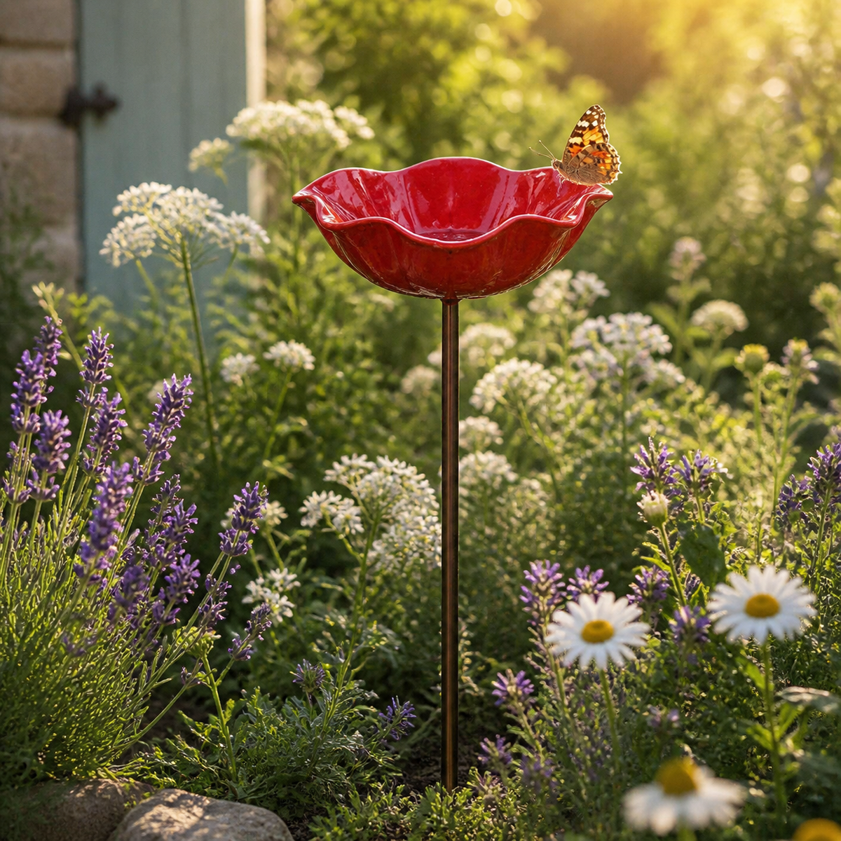 PetalHaven – Hand-Formed Poppy Bird Bath Garden Stake