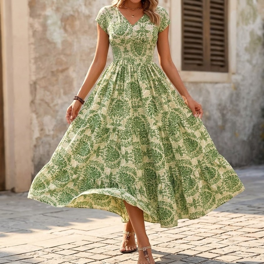 Florenza – Women's Smocked Floral Maxi Dress