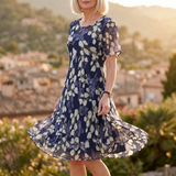 Florenza – Women's Elegant Navy Floral Midi Dress