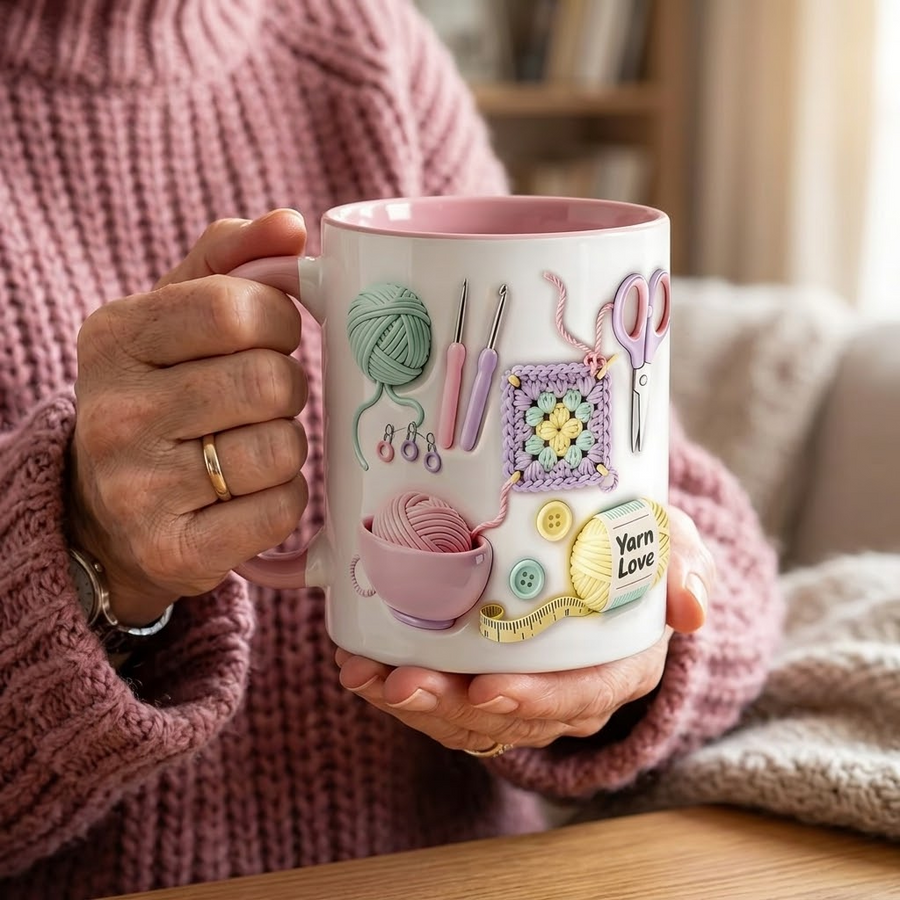 Yarnlove – 3D crafting mug for knitters and crocheters