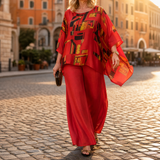 Vesara Elegant Batwing Top & Wide-Leg Pants Set