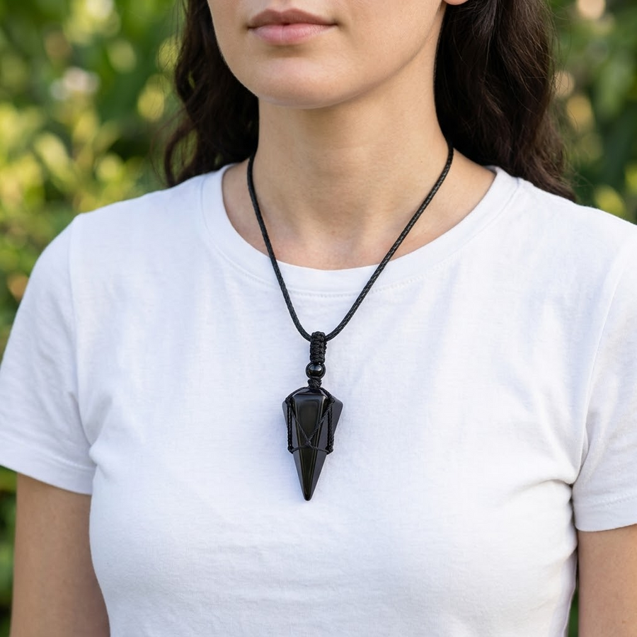 Noctera – Macramé-Wrapped Obsidian Pendant