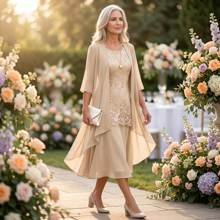 Florenza – Women's Elegant Lace and Chiffon Dress Set
