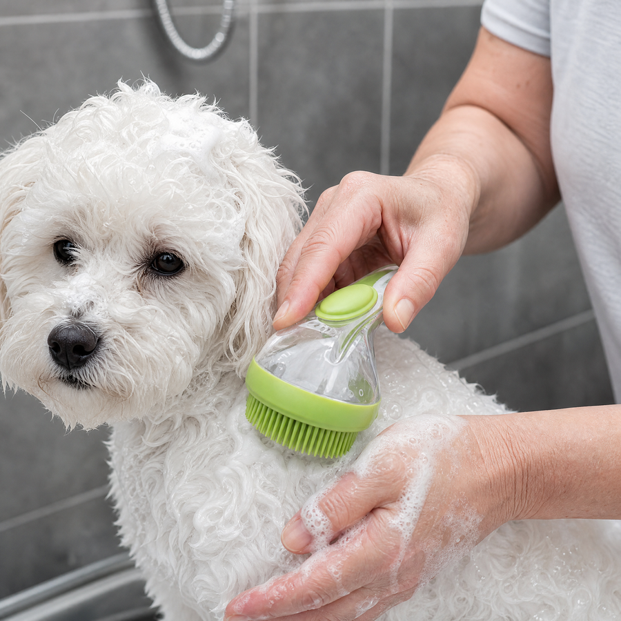 Sudsly – Pet Bath Brush with Built-in Shampoo Dispenser