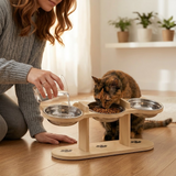 PawNest – 3-Bowl Wooden Pet Feeding Station