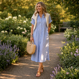 Elira – Women's Airy Striped Midi Shirt Dress