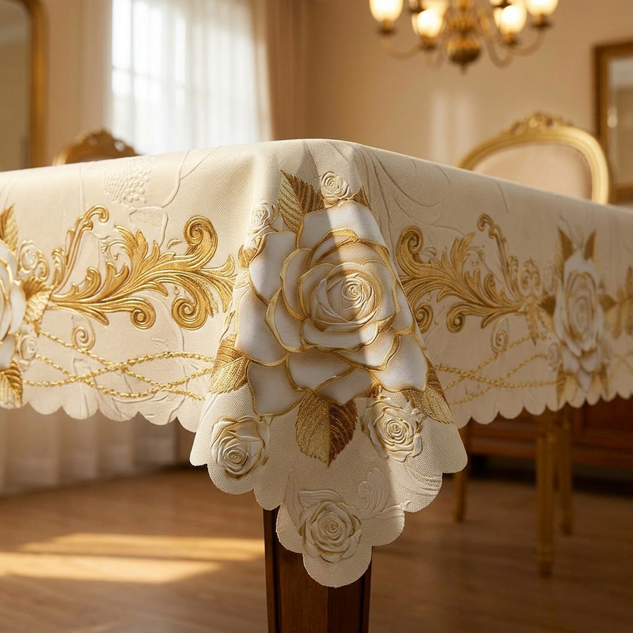 Rosalina – Embossed gold rose waterproof tablecloth