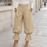 Verona – High Waist Pleated Lantern Pants with Ruffled Cuff