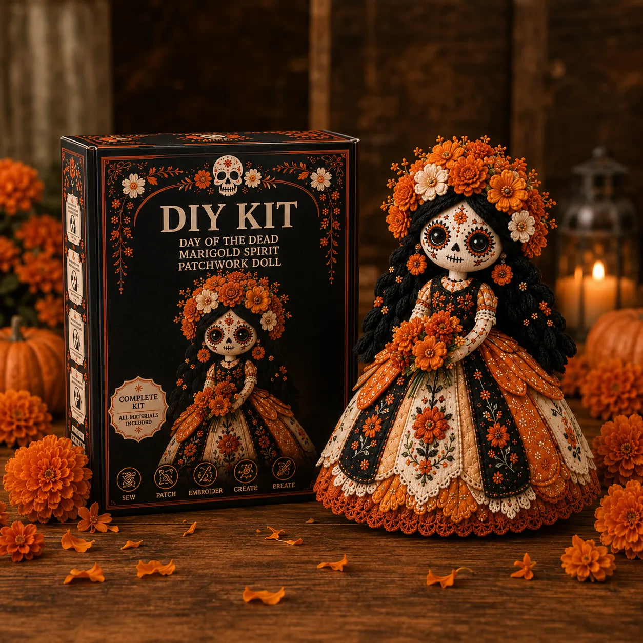 Stitch & Story – Day of the Dead Patchwork Doll DIY Craft Kit for Beginners