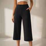 Velessa – High Waisted Wide Leg Cropped Pants with Pockets