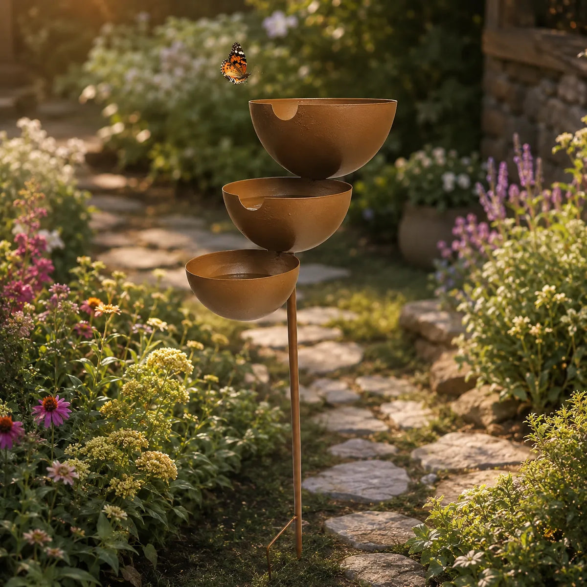 Birdsong – 3 Tier Cascading Bird Bath Garden Stake with Rain Catcher Bowls