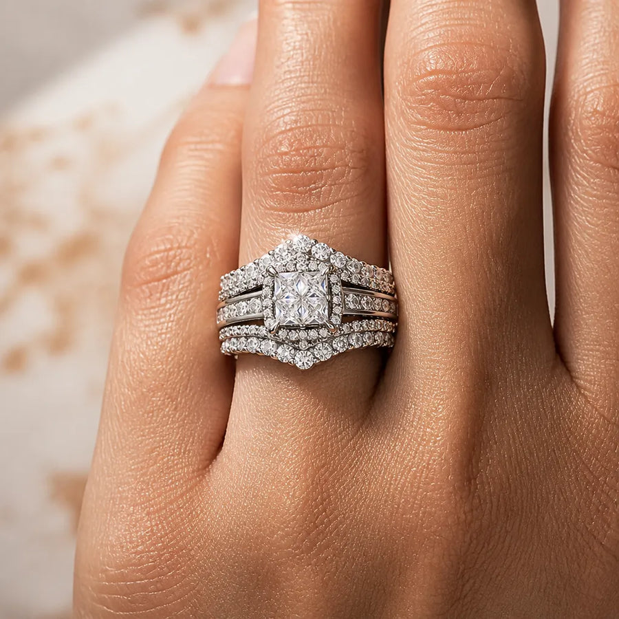 Lunavia – Princess Cut Cubic Zirconia Statement Ring with Triple Pavé Band