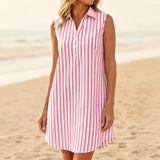 Marena – Striped Sleeveless V-Neck Shirt Dress for Summer