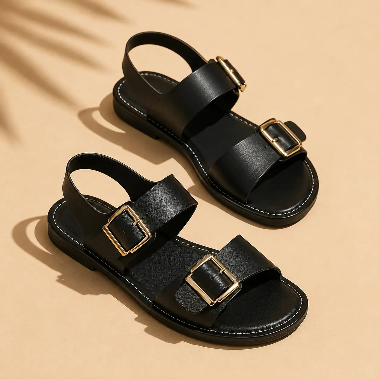 Marelle – Double Buckle Flat Slide Sandals for Women