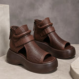 Terracora – Cut Out Platform Sandals with Back Zip, Cognac Espresso Beige