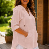 Muslina – Soft V-Neck Hooded Summer Top with Kangaroo Pocket