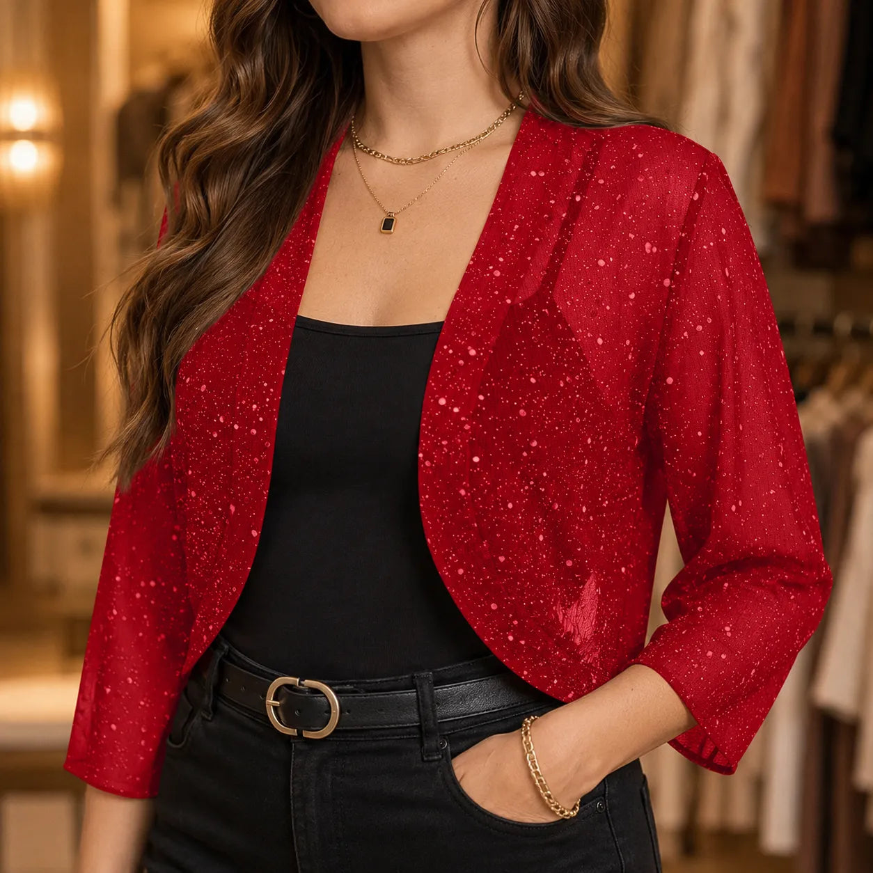 Lunavia – Shimmer Mesh Cropped Bolero Cardigan for Women