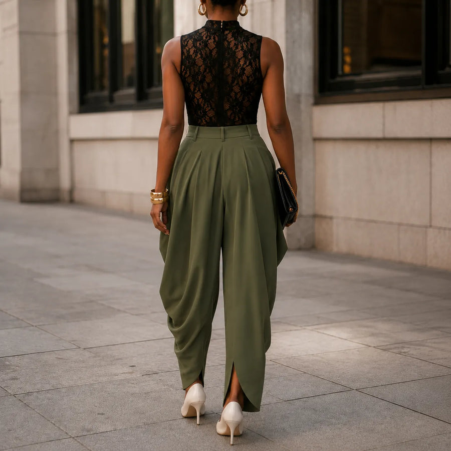 Velora – High Waist Pleated Tapered Wide Leg Trousers for Women