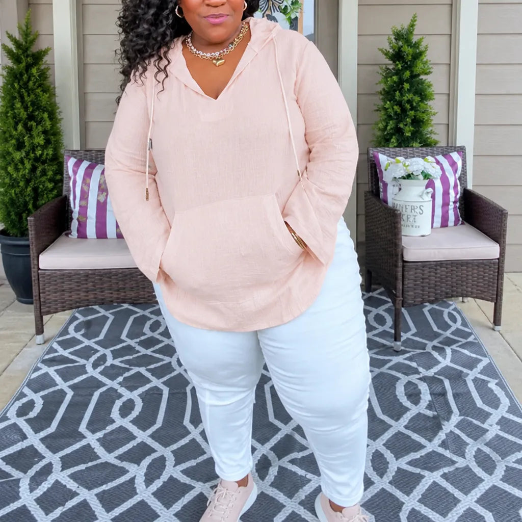 Muslina – Soft V-Neck Hooded Summer Top with Kangaroo Pocket