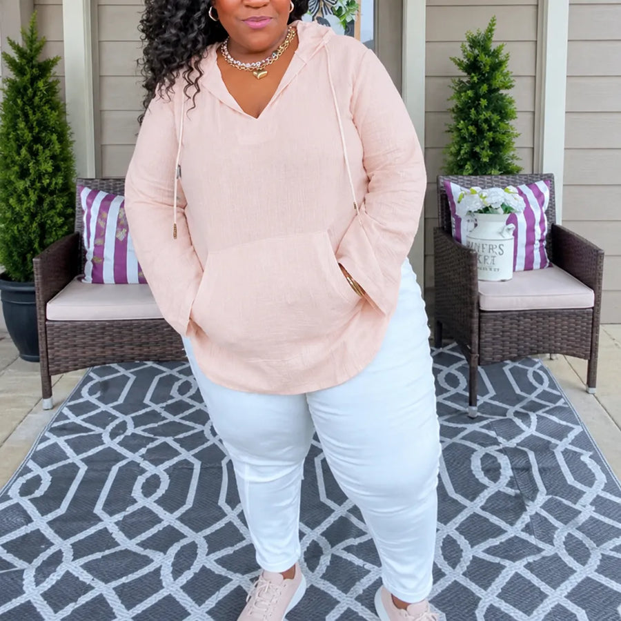 Muslina – Soft V-Neck Hooded Summer Top with Kangaroo Pocket