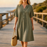Solivia – Women's V-Neck Midi Dress with Pockets