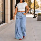 Vellara – Asymmetric Wrap Waist Wide Leg Jeans