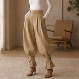 Marlow – Pleated Lantern Wide-Leg Trousers with Bow Cuffs