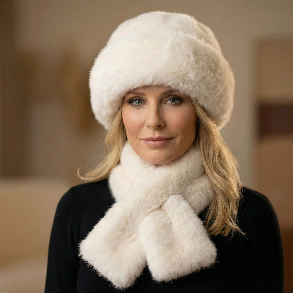 Velura – Women's Matching Faux Fur Hat and Scarf Set