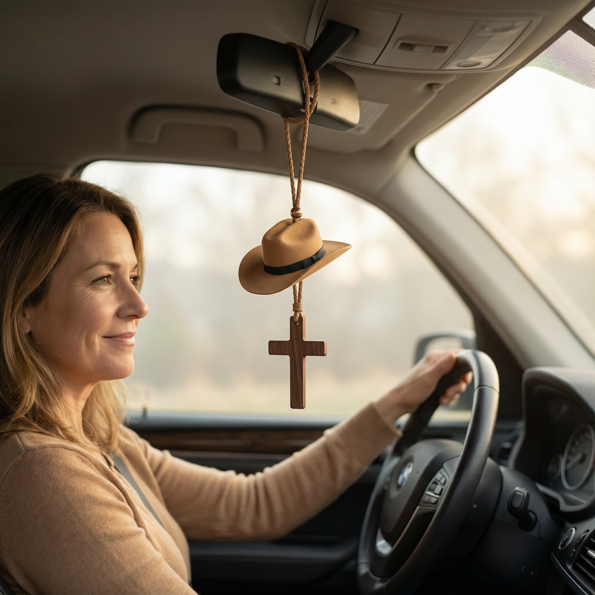 Saddle Cross – Cowboy Hat and Cross Car Charm