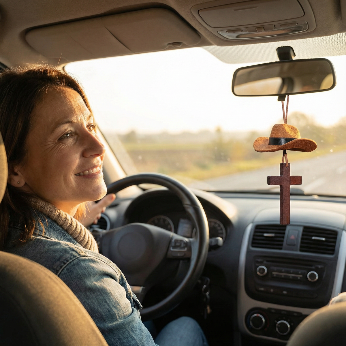 Saddle Cross – Cowboy Hat and Cross Car Charm