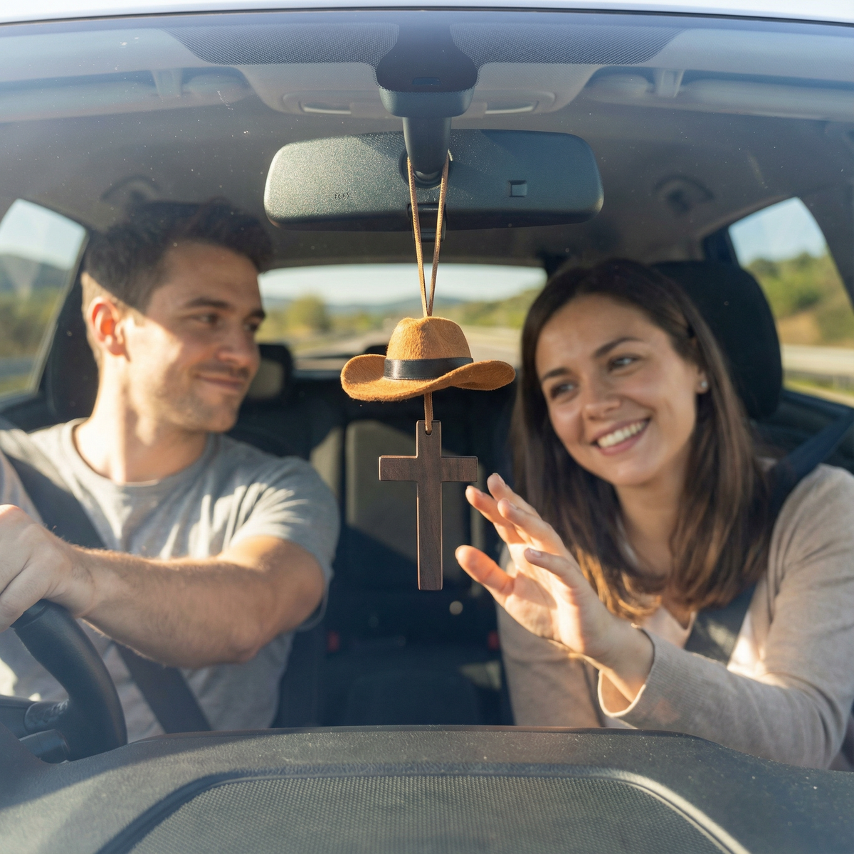 Saddle Cross – Cowboy Hat and Cross Car Charm