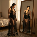 Velaire – Scalloped Lace Bodysuit with Sheer Mesh Train