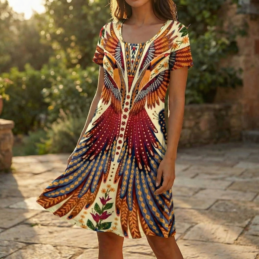 Vivara – Bold Peacock Wingspan Summer Dress