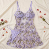 Papielle - Butterfly Embroidery Mesh Nightdress Set