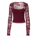 Lacelle – Women's Sheer Floral Lace Sleeve Top