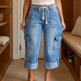 Marielle – Wide Leg Cropped Cargo Jeans with Rope Tie Waist