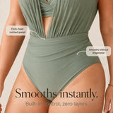 Sirella – Ruched Tummy Control Halter Swimsuit with Mesh V-Neck